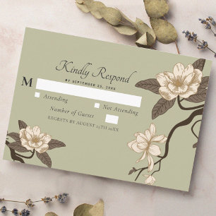Vintag Rustic Magnolia Sage Green Wedding RSVP Begleitkarte