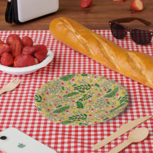 Vintag Rustikale Grüne Heilige Berry Weihnachten Pappteller