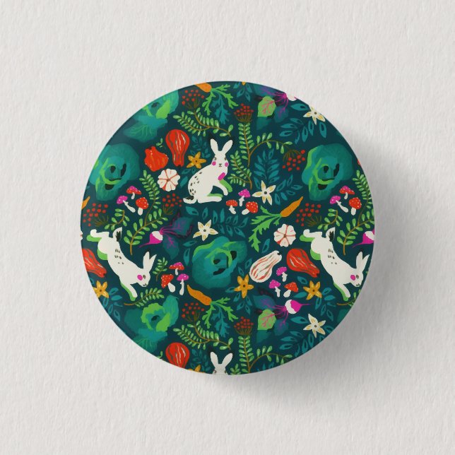 Vintag Rustikale Vegetation Bunny Bloral Garden Button (Vorderseite)