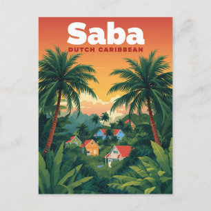 Vintag Saba Travel Poster - Niederländisch Karibik Postkarte