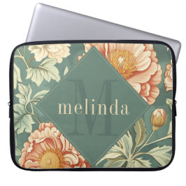 Vintag Sage Floral William Morris Monogram Laptopschutzhülle