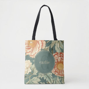 Vintag Sage Floral William Morris Monogram Tasche