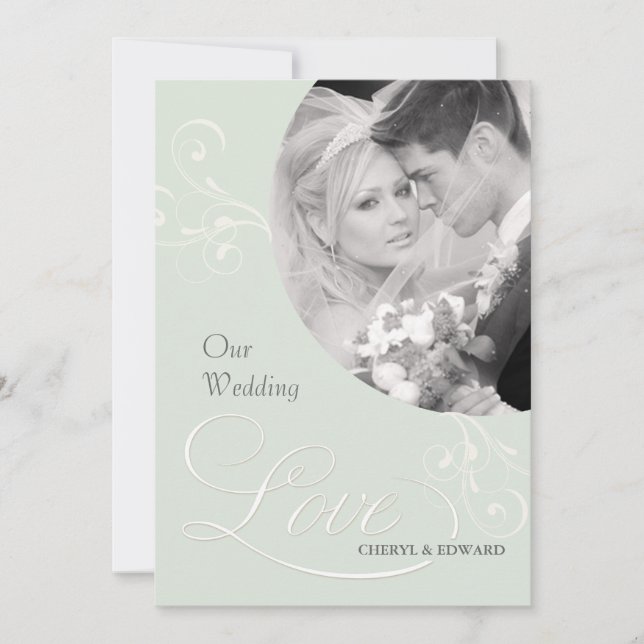 Vintag Sage Green Wedding Einladungen mit Foto (Vorderseite)