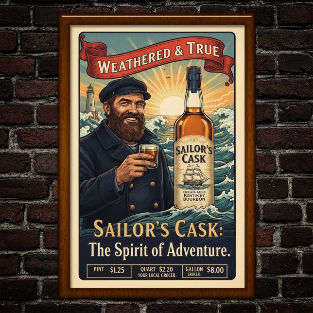 Vintag Sailor's Cask Bourbon Werbeplakat Poster (Von Creator hochgeladen)