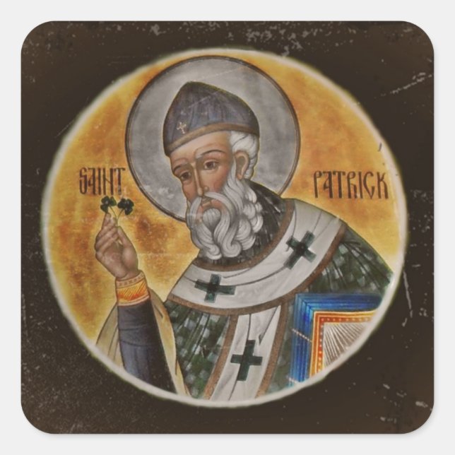 Vintag Saint Patrick mit Kleeblatt Quadratischer Aufkleber (Vorderseite)