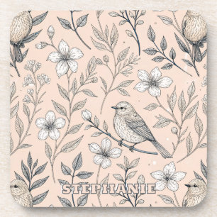 Vintag Sakura Cherry Blossom & Bird Ästhetik 3 Getränkeuntersetzer