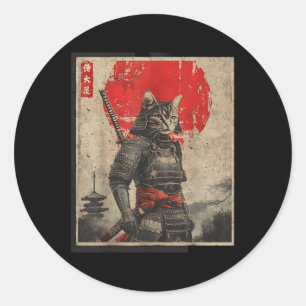 Vintag Samurai Cat Japanisch Grafische T-Shirts Me Runder Aufkleber
