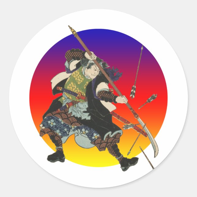 Vintag Samurai Runder Aufkleber (Vorderseite)