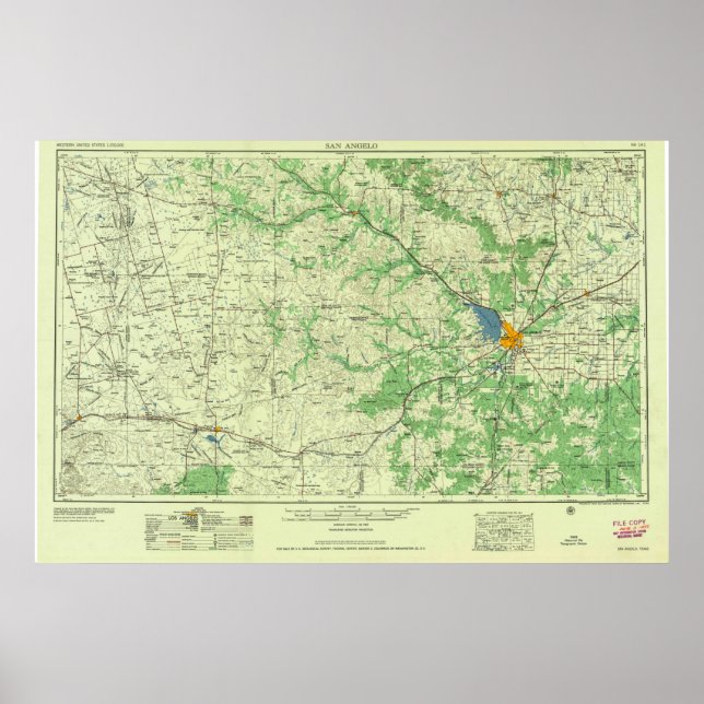 Vintag San Angelo TX Topo Poster (Vorne)