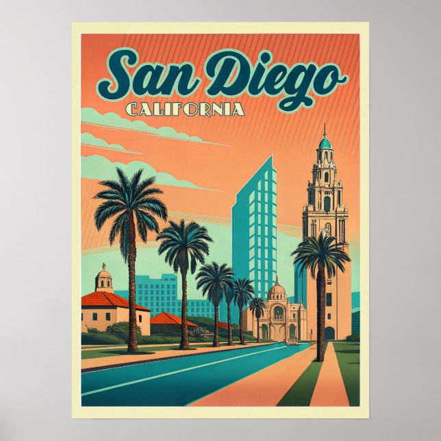 Vintag San Diego California Sunset Poster (Vorne)