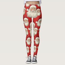 Vintag Santa Face Red Leggings