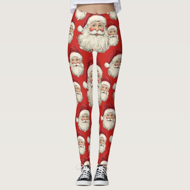 Vintag Santa Face Red Leggings (Vorderseite)