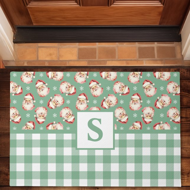 Vintag Santa Green Gingham Mit Monogramm Weihnacht Fußmatte (Von Creator hochgeladen)