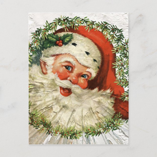 Vintag Santa Grunge Feiertagspostkarte (Vorderseite)