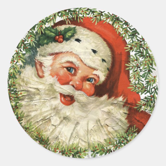 Vintag Santa Grunge Runder Aufkleber (Vorderseite)