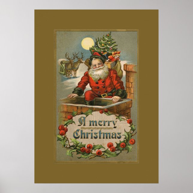 Vintag Santa in Chimney Poster (Vorne)