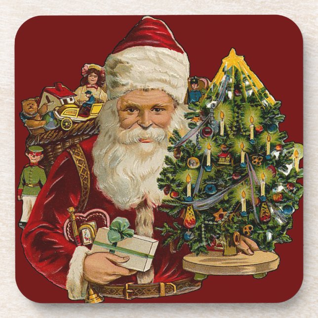 Vintag Santa mit Geschenken Set von Cork Untersetz Untersetzer (Vorderseite)