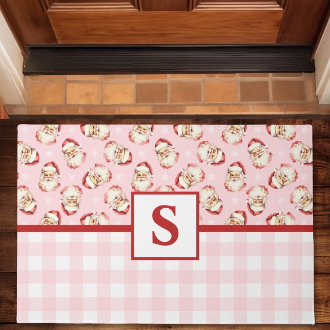Vintag Santa Pink Gingham Mit Monogramm Weihnachte Fußmatte (Von Creator hochgeladen)