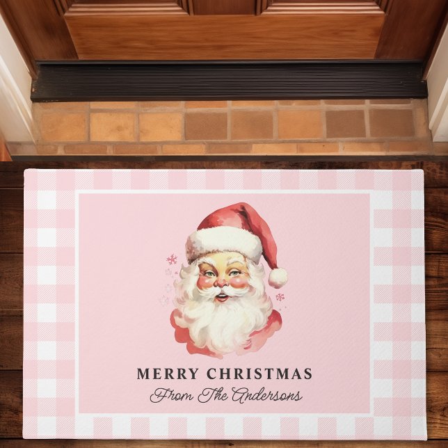 Vintag Santa Pink Gingham Personalisiert Weihnacht Fußmatte (Von Creator hochgeladen)