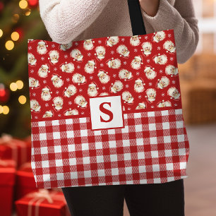 Vintag Santa Red Gingham Mit Monogramm Tasche
