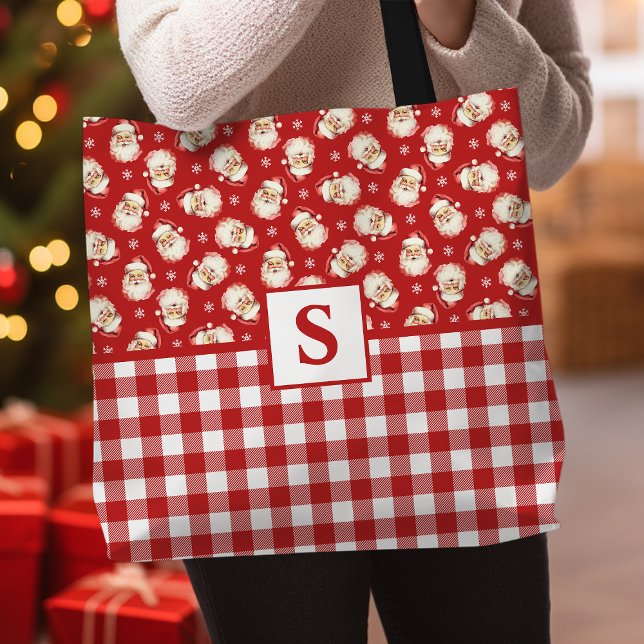 Vintag Santa Red Gingham Mit Monogramm Tasche (Von Creator hochgeladen)