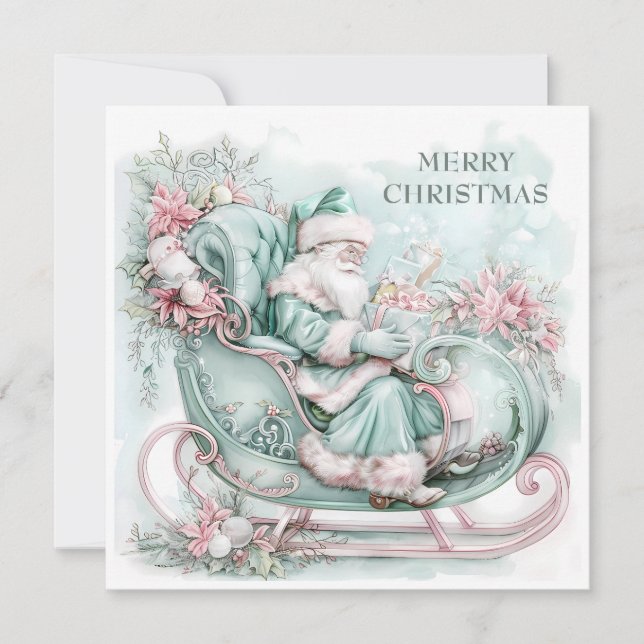 Vintag Santa Sleigh Weihnachten Aquamarines Rosa (Vorderseite)