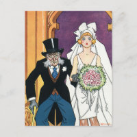 Vintag Save the Date, Bride Groom Newlyweds