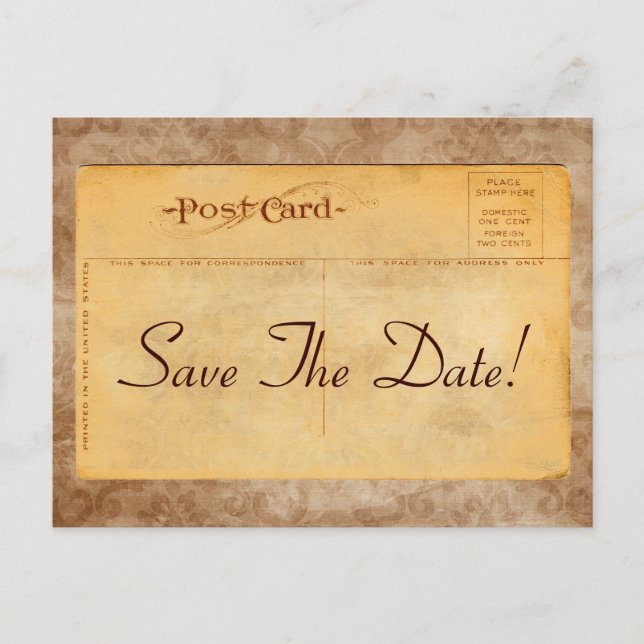 Vintag Save the Date! Damask Einladung Postkarten (Vorderseite)