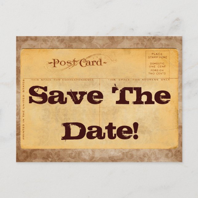 Vintag Save the Date! Einladungspostkarten Ankündigungspostkarte (Vorderseite)