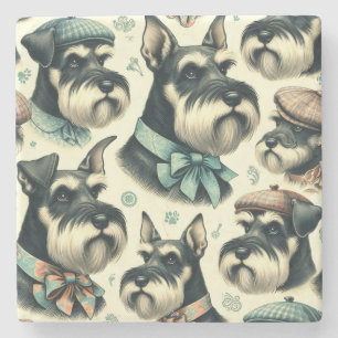 Vintag Schnauzer Nahtlose Illustration Steinuntersetzer