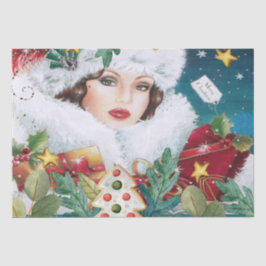 Vintag schöne Weihnachtsfrau Dekoupage Seidenpapier