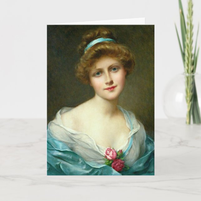 Vintag schönes Dame Green Dress Karte (Vorderseite)