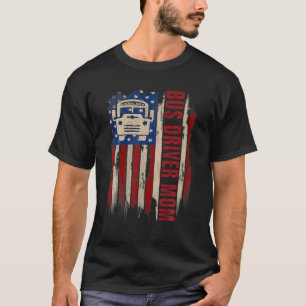 Vintag School Bus Driver Mama American USA Flag Gi T-Shirt
