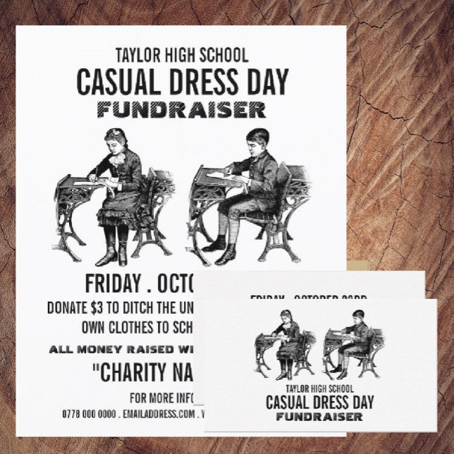 Vintag School, Lässig Dress Day Fundraiser Advert Flyer (Von Creator hochgeladen)