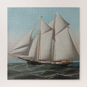 Vintag Schooner Sailboat Illustration (1887)
