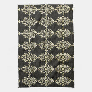 Vintag Schwarz und Creme Floral, Damask Handtuch