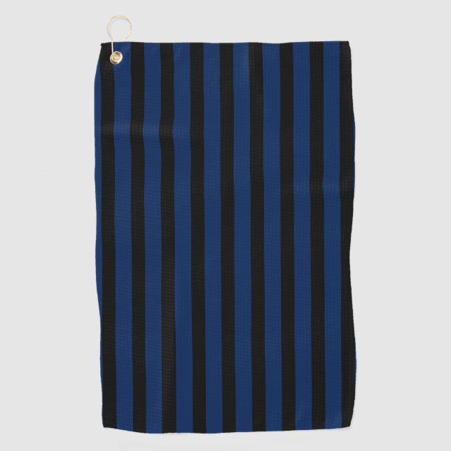 Vintag Schwarz und Navy Indigo Klassik gestreift Golfhandtuch (Vorderseite)
