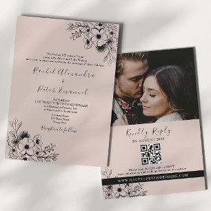 Vintag Schwarz und Rosa auf einer Hochzeit Einladung