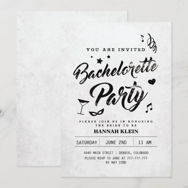 Vintag Schwarz-Weiß-Bachelorette Einladung (Vorne/Hinten)