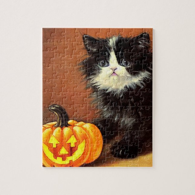 Vintag Schwarz/Weiß Halloween Kitten (Vertikal)
