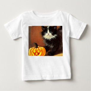Vintag Schwarz/Weiß Halloween Kitten Baby T-shirt