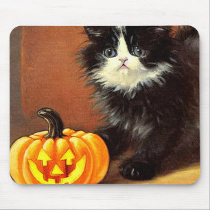 Vintag Schwarz/Weiß Halloween Kitten Mousepad