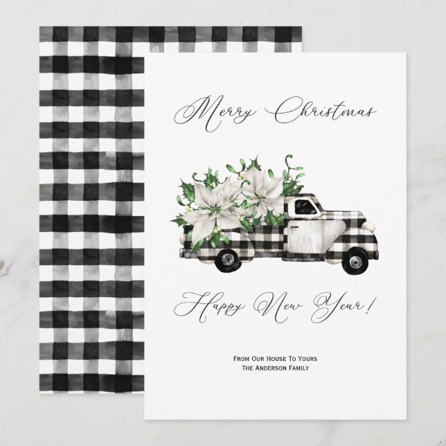 Vintag Schwarz-Weiß-Lkw Poinsettia Weihnachten (Vorne/Hinten)