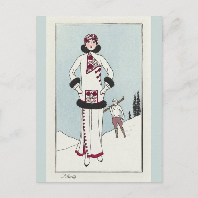 Vintag Schweiz Schweizer Alpen Schneeschuhwandern Postkarte (Vorderseite)
