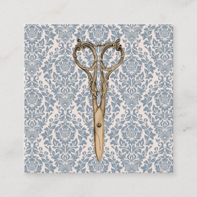Vintag Scissor staubigen blauen Quadratische Visitenkarte (Vorderseite)