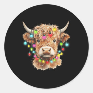 Vintag Scottish Highland Cow Animal Christmas Xma Runder Aufkleber