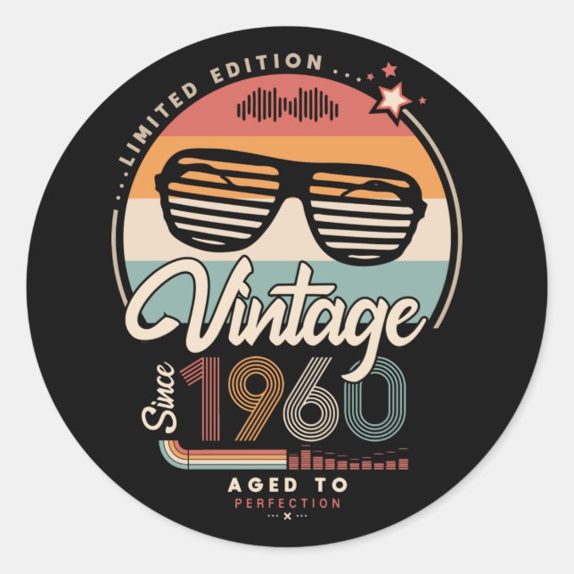 Vintag seit 1960 runder aufkleber (Vorderseite)