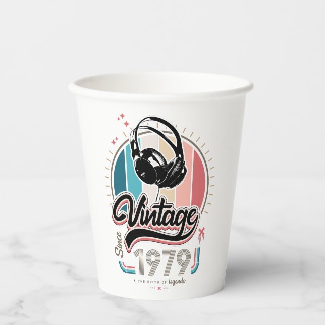 Vintag seit 1979 Kopfhörer Pappbecher (Vorderseite)