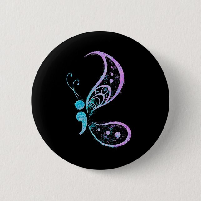 Vintag Semicolon Butterfly Semi-Colon Tattoo Ment Button (Vorderseite)