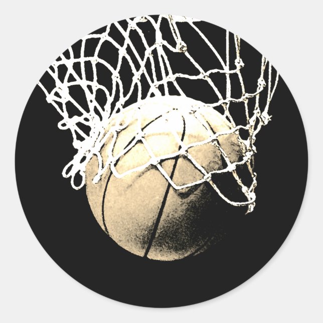 Vintag Sepia Basketball Runder Aufkleber (Vorderseite)